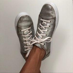 Toms Lenox Silver Metallic Leather Sneaker / Shoe